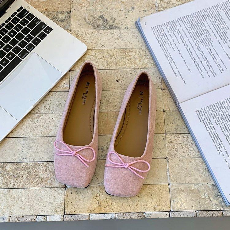 French flat bottom shallow mouth single shoes women's shoes summer 2025 new bow ladyshoes square head red boat shoes