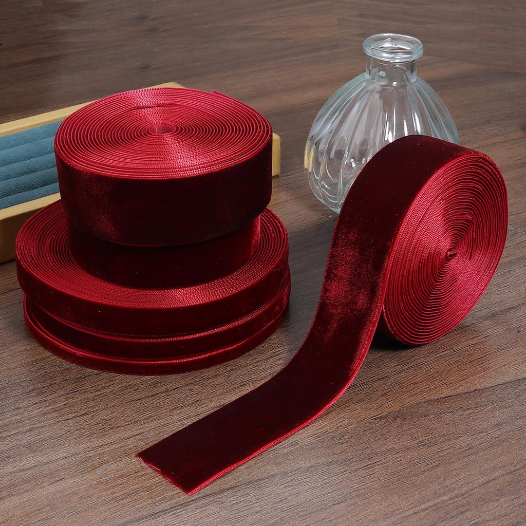 5 yards/rulle Sammetband Svart Vinröd Färg Enkelsidig Flockad Bandväv För DIY Julpyssel Inpackningsdekoration