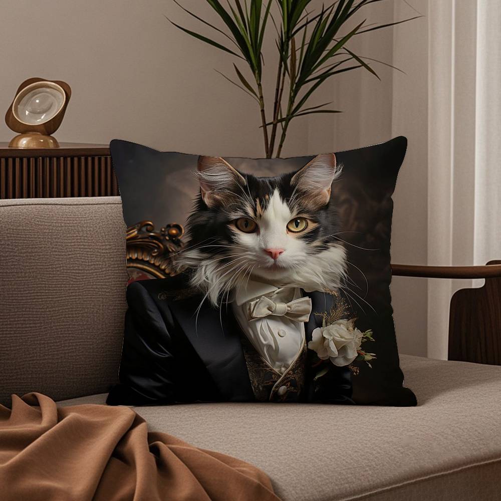 Renaissance Royal Cat Pillow Case Good Print Pillowcase Living Room Sofa Cushion Cover Bedroom Room Decor