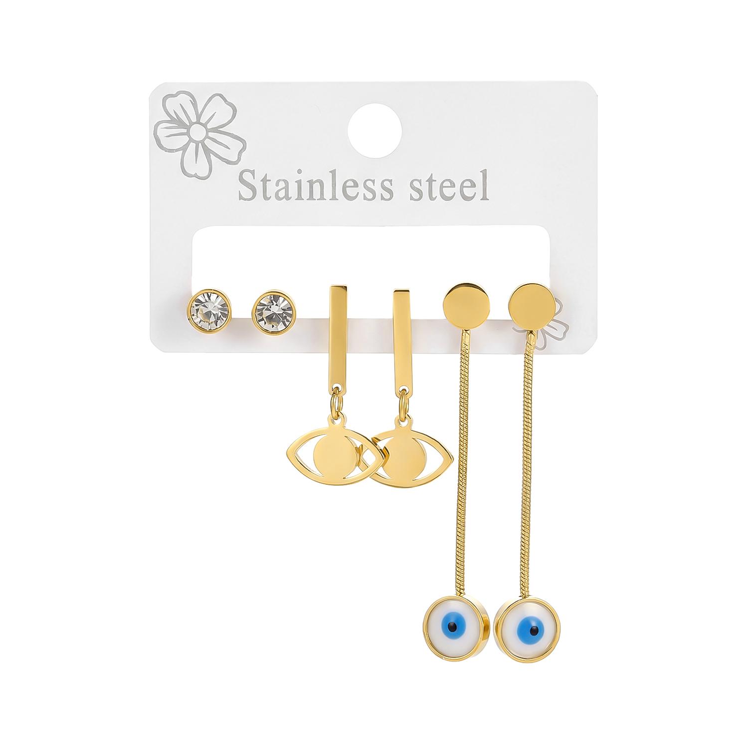 

3 Pairs Stainless Steel Dripping Oil Earring Set For Women Cartoon Fish Cherry Strawberry Moon Star Earring High Sense Jewelry