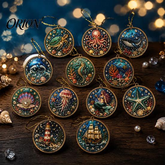 Living Room Ornament 12PCS Christmas Tree 2D Flat Pendant, Pearl Acrylic Art Kits, Bright Gift for Holiday Season Color Classic Patterns Party
