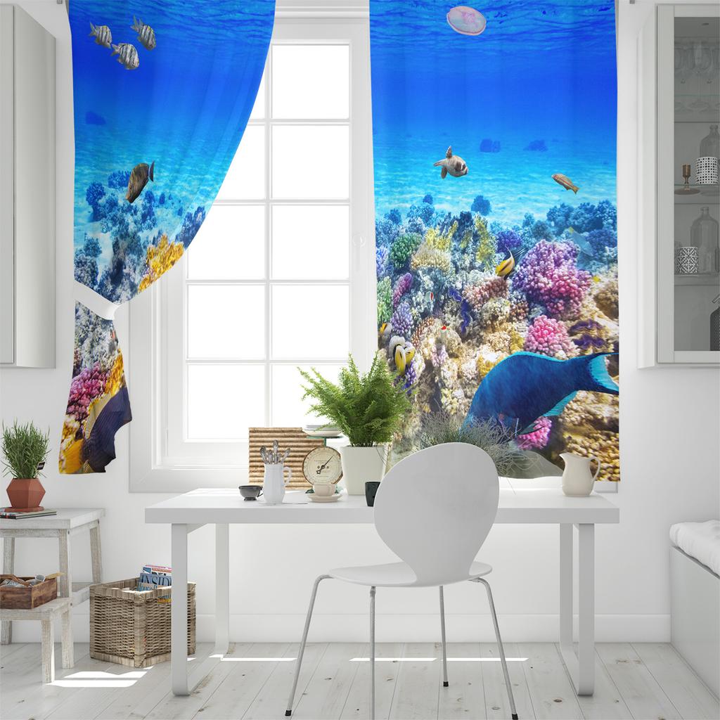 Coral Bottom Fish Underwater  Window Curtains Curtains for Living Room Decorative Items Living Room