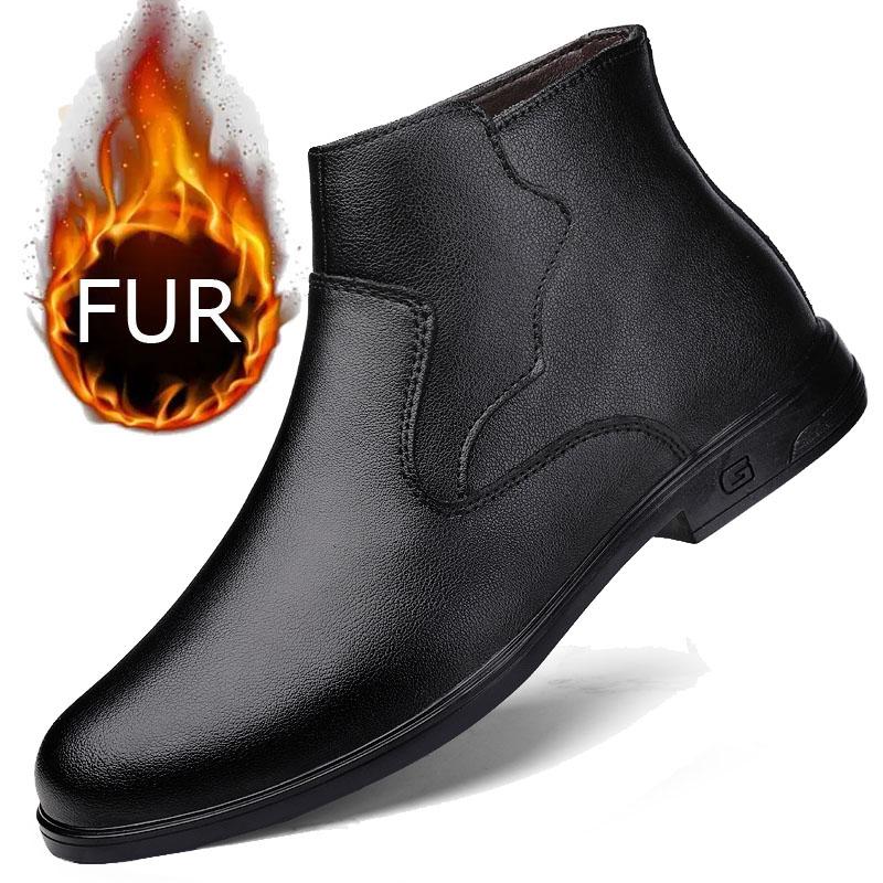 

Зимние плюшевые деловые ботинки на высоком голенище из кожи в английском стиле челси мужские ботинки с круглым носком короткие ботинки из натуральной кожи повседневная обувь 47