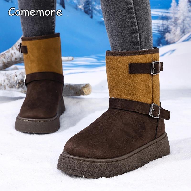 Fashion Casual Belt Buckle Decoration Snow Boots Women 2025 Winter Fashion Mix Color Suede Ankle Boots Warm Short Plush Non Slip Booties