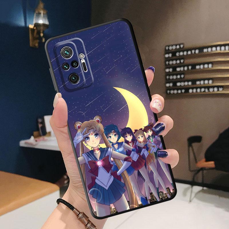 

Роскошный черный мягкий чехол для телефона Xiaomi Redmi Note 9 11 Pro 8T 10S 11T 11S 7 9S 10 Lite 8 11E, чехол Japan Sailors-Cute Moons Redmi Note 7