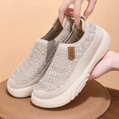 Thick Sole Women Shoes Breathable Mesh Slip-on Loafers Outdoor Sports Walking Ladies Shoe Fashion Solid Color Flatform Shoes New