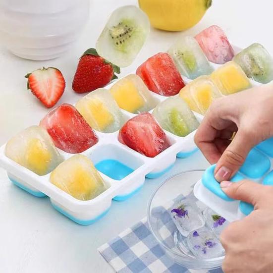 Silicone Refrigerator Ice Cube Trays with Lid BPA Free Large Square Ice Cube Tray Easy Release Stackable Ice Tray