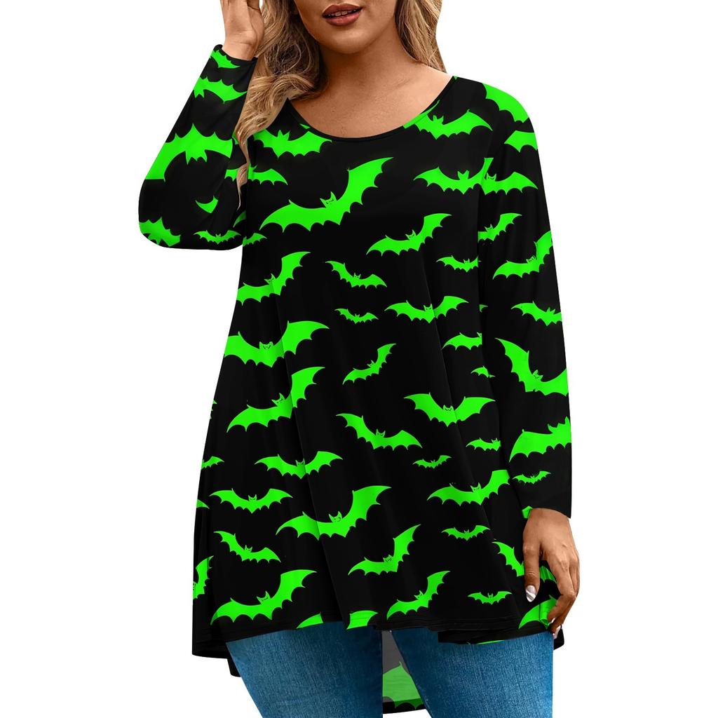Damenmode Übergröße Rundhals Langarm Lässig Halloween-Print Lockerer Pullover