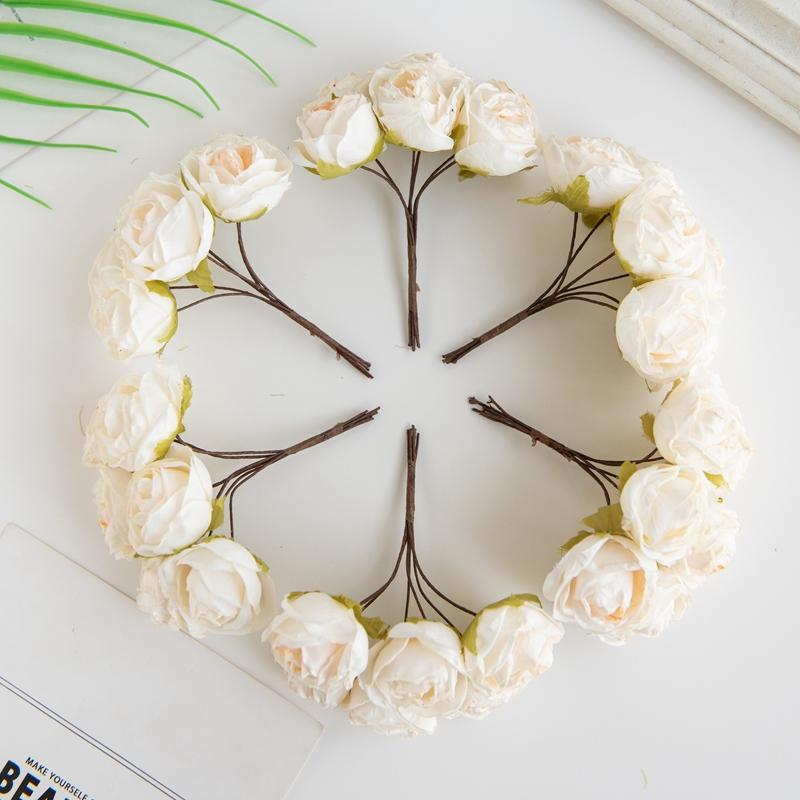 6Pcs Artificial Flowers Fake Silk Rose For Christmas Wreath Accessory Home Floral Arrangement Wedding Bridal Bouquet Decoration