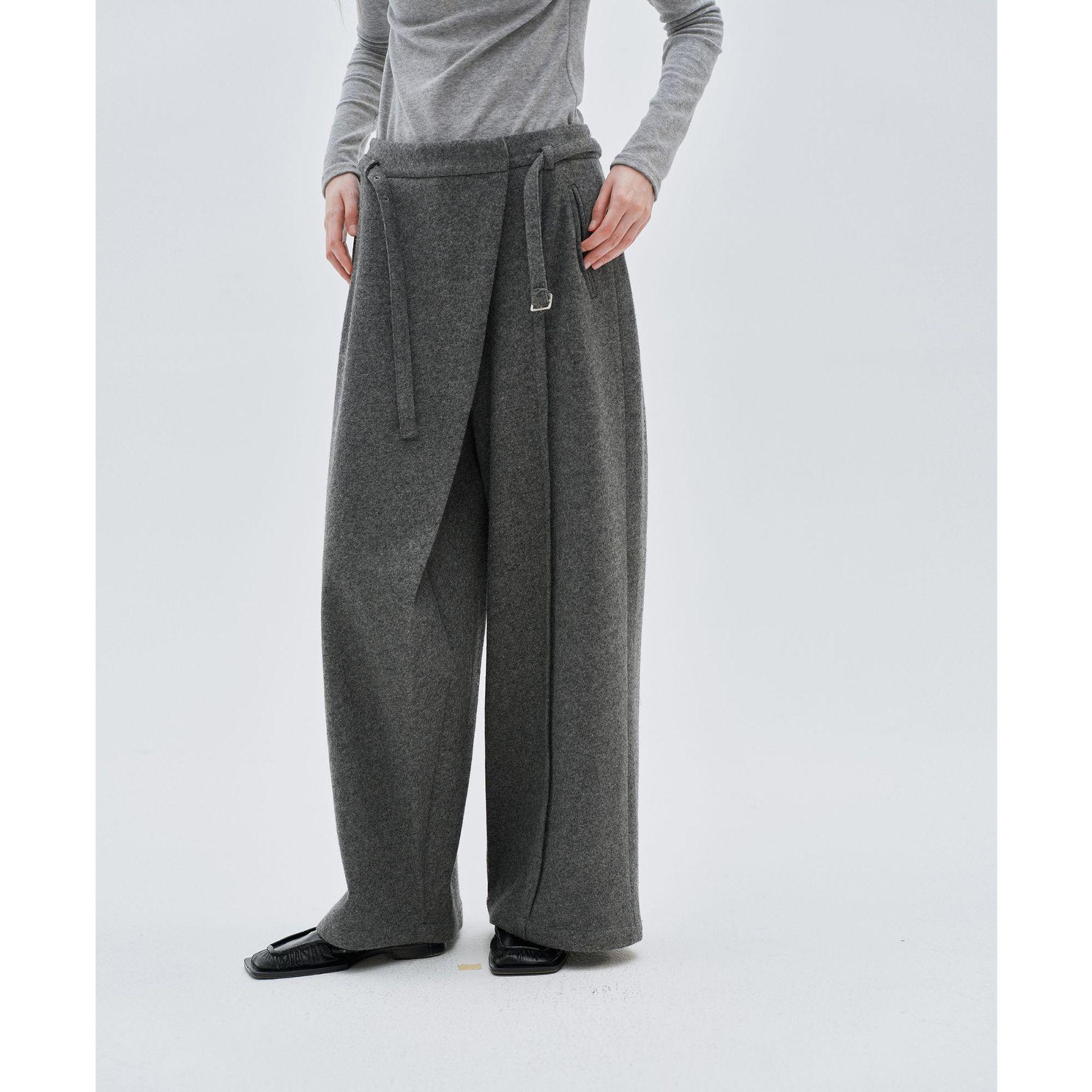 

Women s Gray Wool Wide-Leg Casual Pants - Winter Lazy Style S темно-серого