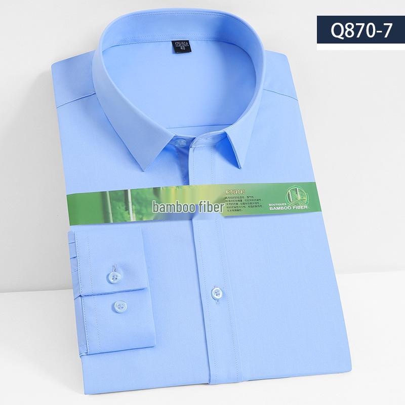 Men's Long Sleeve Bamboo Fiber Slim Fit Shirt - Solid Color, Iron-Free, Micro-Elastic.