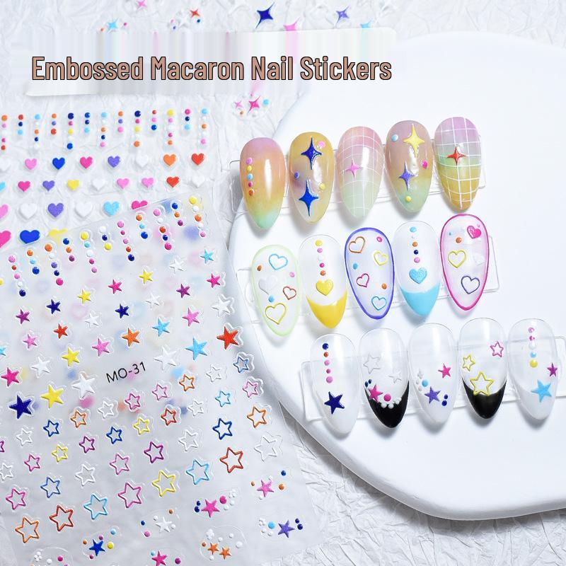 

Embossed Star & Heart Nail Decals with Pentagrams & Polka Dots Stickers