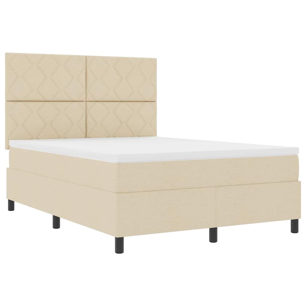 Box Spring Bed with Headboard Cream 140 x 190 cm Fabric