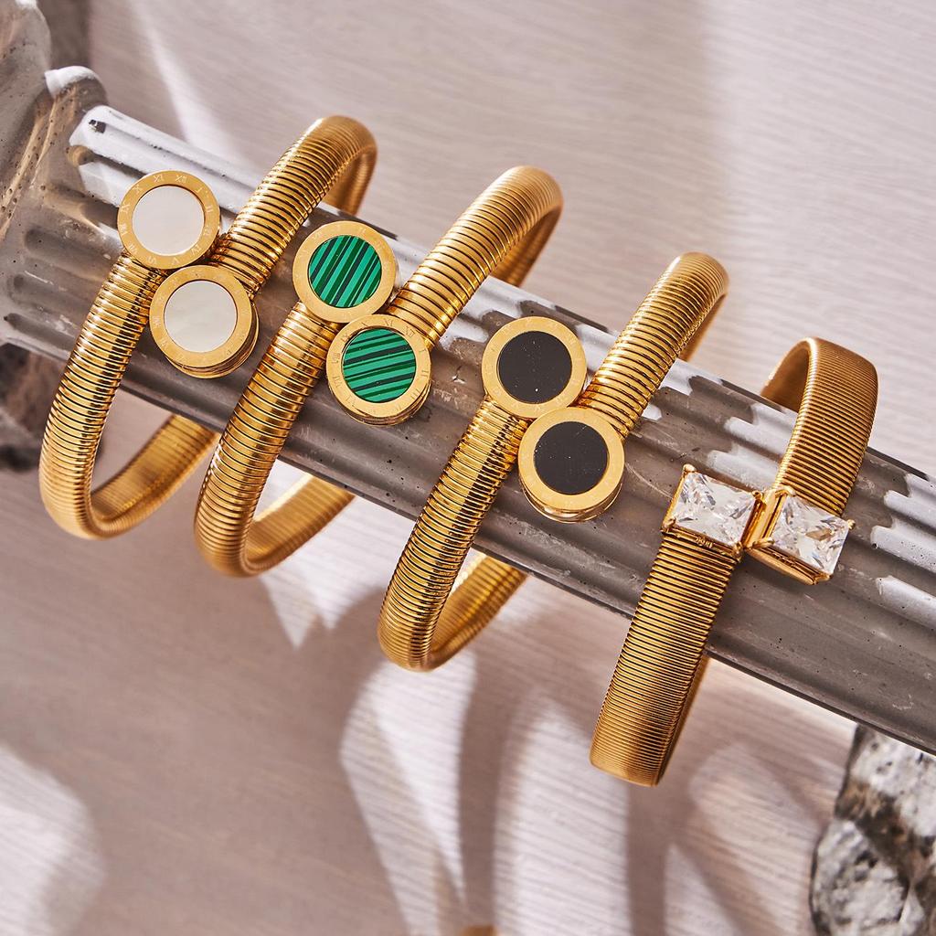 European Luxury Roman Numeral Dial Shell Acrylic Stainless Steel Openable Bracelet