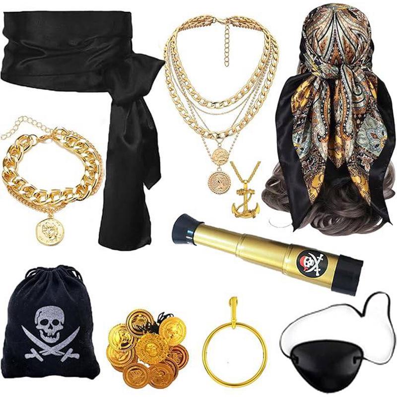 Halloween Cosplay Pirate Accessory Set: Headscarf, Belt, Necklace, Bracelet