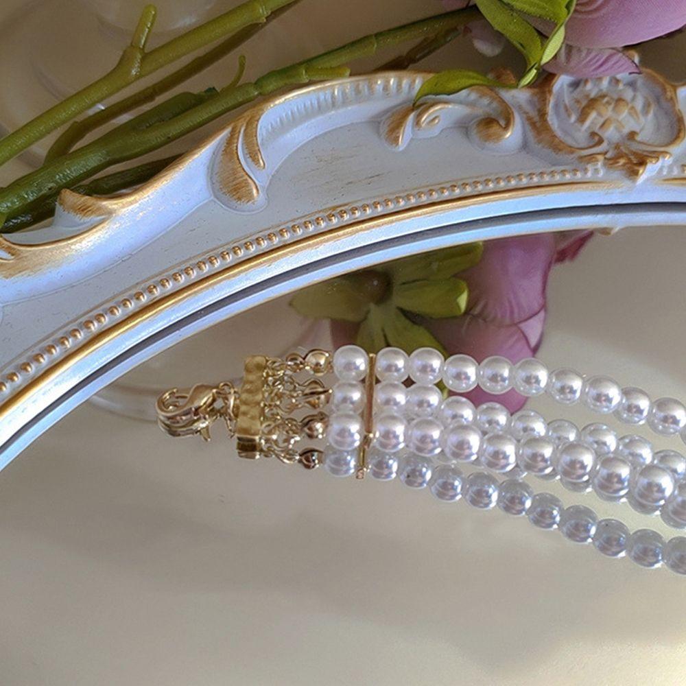 Hepburnesque Pearl Triple Layer Jewelry Accessories Rhinestones Korean Style Choker Women Necklace