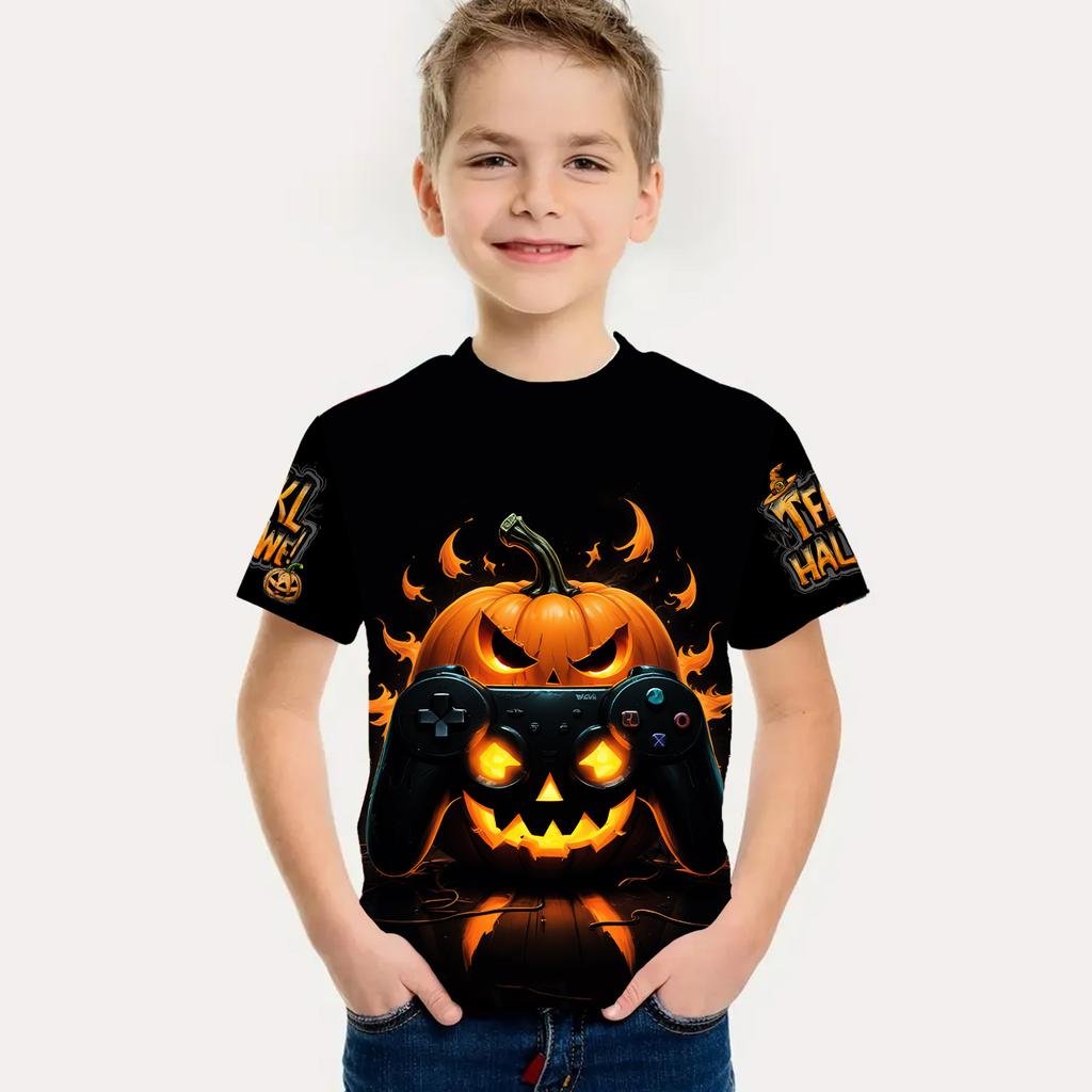 Kinder Halloween 3D Bedrucktes T-Shirt Modisches Mädchen Jungen Kurzarm T-Shirt Halloween Geschenk für T-Shirt