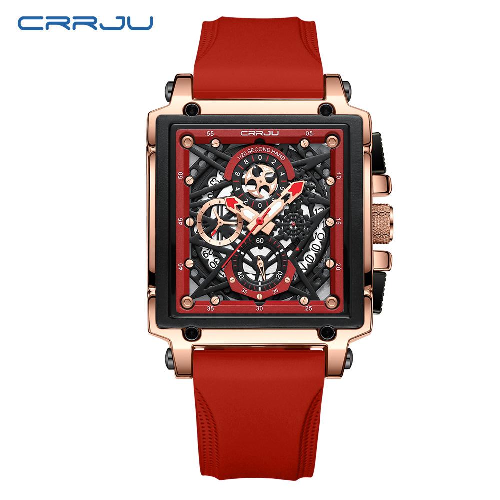 Men's Sports Chronograph Wrist Watch For Men Army Silicone Strap Square Quartz Stop Watch