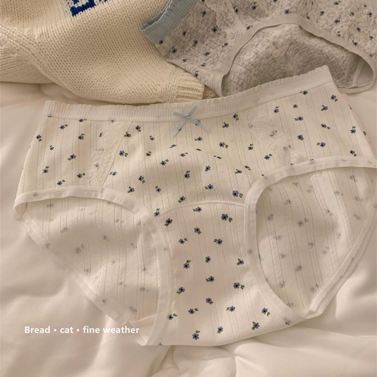 

Women s Spring and Summer Thin New Pure Cotton Floral Antibacterial Breathable Briefs XL синій/білий