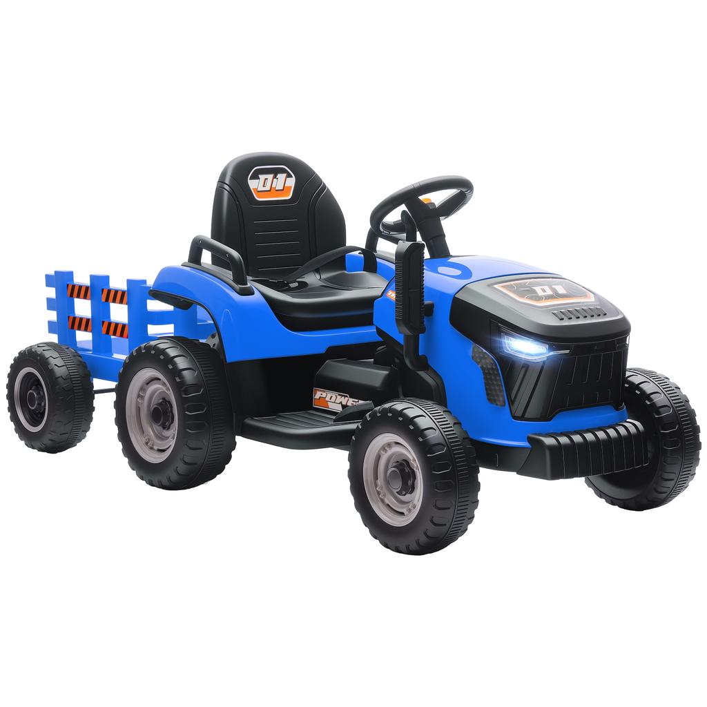 Electric Tractor, Kids, Detachable Trailer, 12V, 3-5 Km/h, 2.4G Remote, Blue
