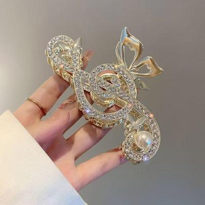 Luxury Red Rhinestone Musical Note Hair Claw for Voluminous Updos