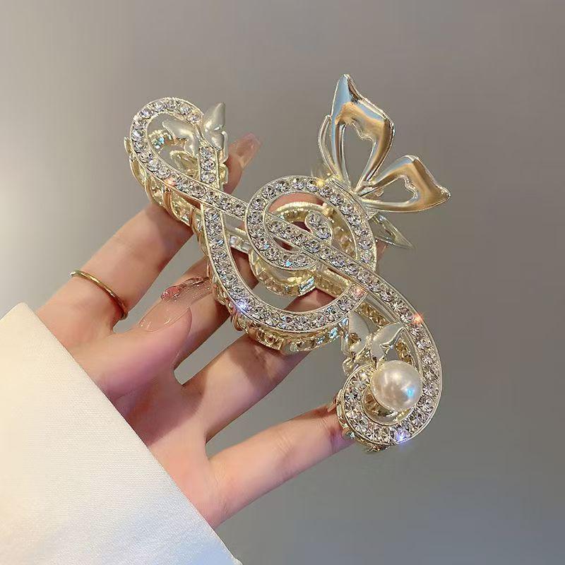 Luxury Red Rhinestone Musical Note Hair Claw for Voluminous Updos