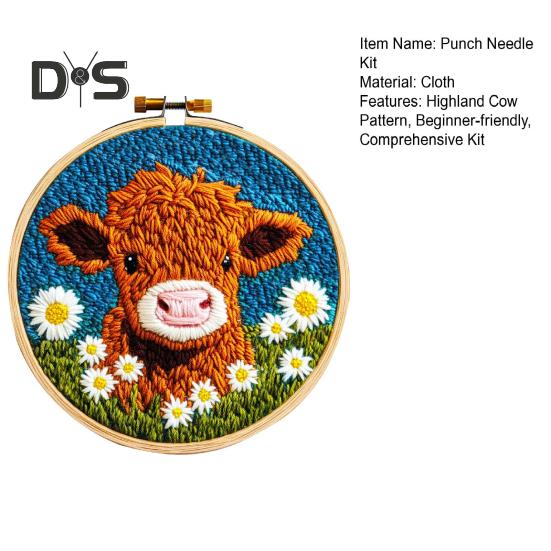 DIY Punch Embroidery Kit Highland Cow Punch Needle Kit Punch Needle Stickerei Starter Bastelset für Erwachsene und Kinder Festival Geschenk