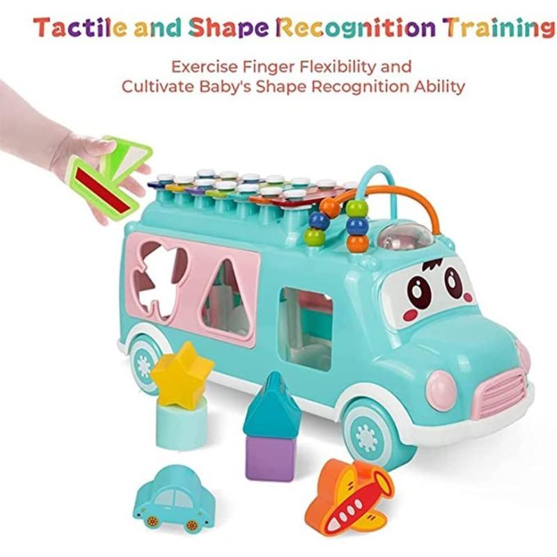 Baby Musical Instruments Toys Animal Bus with Piano Keyboard Xylophone Drum Color Learning Montessori Toys for Toddler Boys Girl
