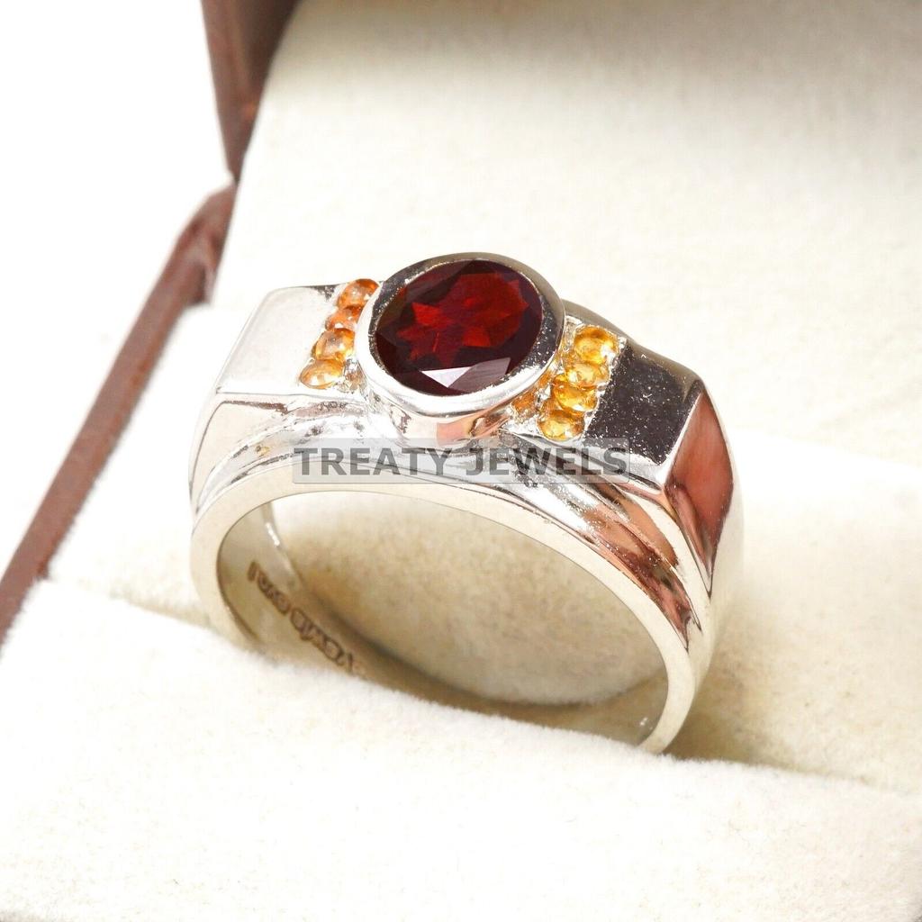 Garnet Oval Cut Gemstone With 925 Sterling Silver Ring For Men's #B114 JL375671457428