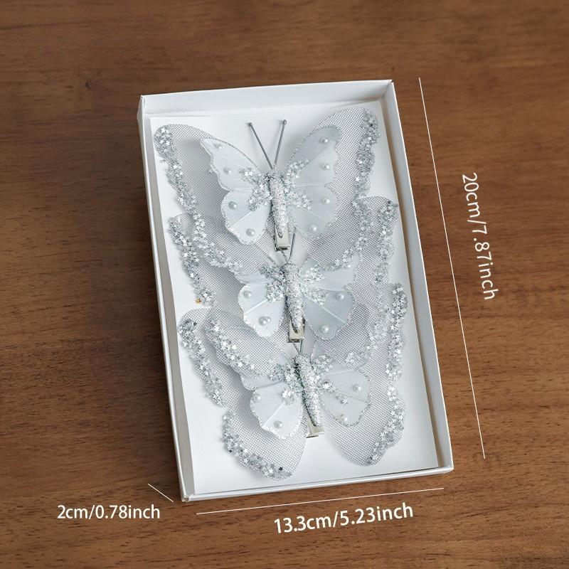 Christmas Decoration Double Layer Butterfly Christmas Tree Clip Hanging Decoration Sparkling Pink Hollow Pendant Decoration