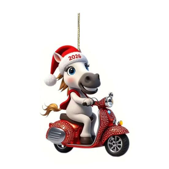 Christmas Pony Ornament 2D Acrylic Hanging Decor for Car And Tree Cute Horse Design Holiday Gift for Kids
