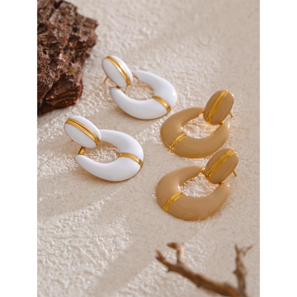 Eetit Delicate Enamel Geometric Drop Classic Fashion Statement Earrings for Women Stainless Steel Daily Attractive Jewelry Gift