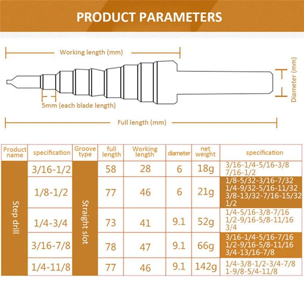 5pcs Step Drill Bit Set HSS Cobalt Metal Hole Cutter Titanium Conical Carbide Punch Tool 50 Size Perforated Drill Bits