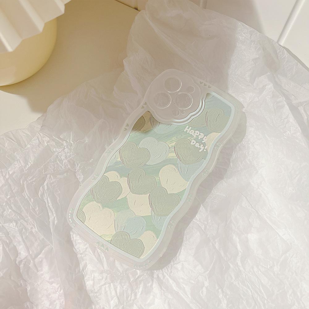 Oil Painting Green Love 12 Suitable for Iphone13 Apple 14 Mobile Phone Case 11 Wave Xr Female Xs Transparent 15promax