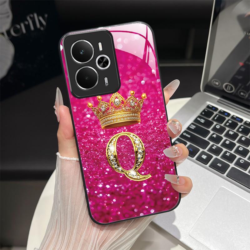 For Oppo Realme 14 14T 5G Case RMX5075 RMX5078 Fashion Letters Shockproof Tempered Glass Cover For Realme14 Realme14T 5G Pouch