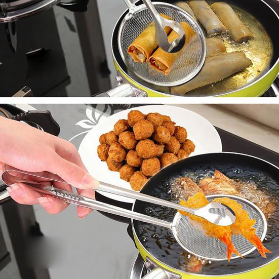 Round Long Handle Stainless Steel Colander Oil Filter Fried Food Grid Scoop