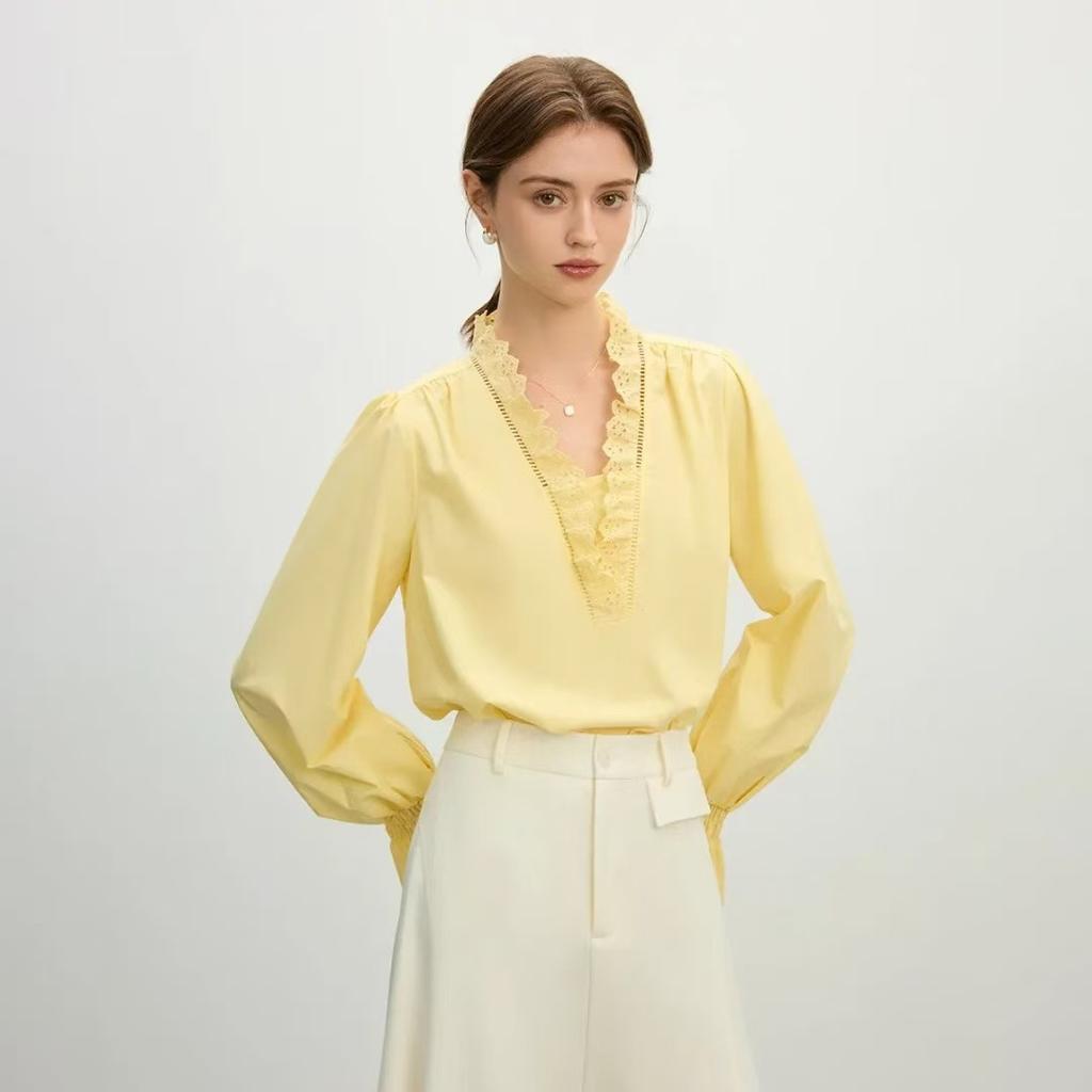 French Temperament Lace Lace V-neck Shirt Women's Spring Loose Pullover Top