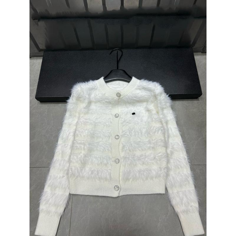 Xiangjia Mink Fur Color Block Striped Cardigan Sweater - Autumn/Winter, Round Neck, Long Sleeve, Loose Fit.
