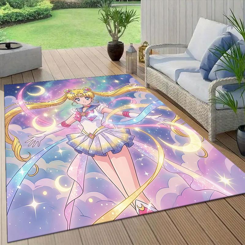 Sailor Moon2 Flannel Pattern Square Carpet,Area Rug,Carpet Rug for Living Room Bedroom Sofa Playroom Decor,Non-slip Floor Mat