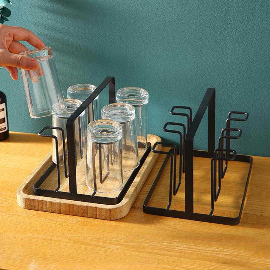 Metal Cup Drying Rack with 6 Hooks Vertical Bottle Drying Rack Glass Bottle Holder Bottle Drying Rack Black Coffee Mug Holder
