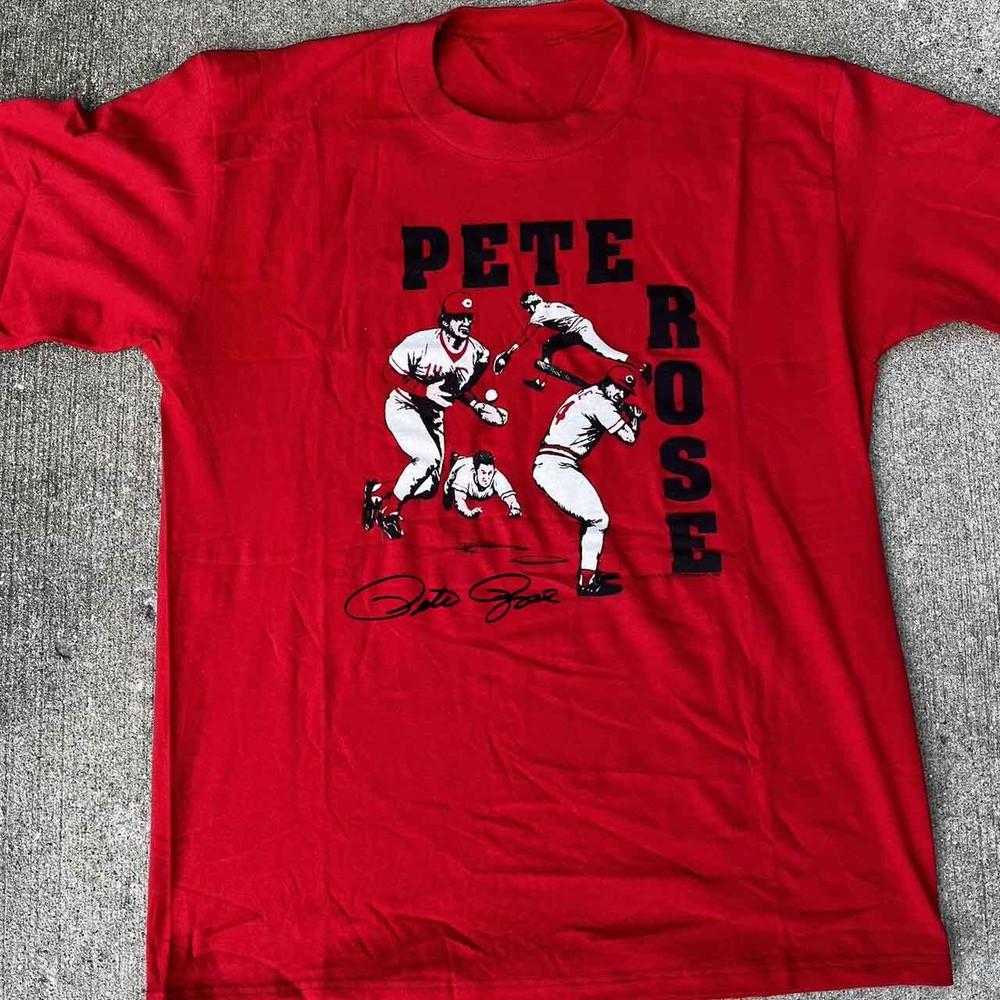 

SALE Vtg Pete Rose Gift For Fans Heavy Cotton Red T Shirt For Men Full Size Unisex T-Shirt XXXL