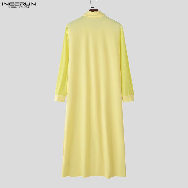 INCERUN Men Lapel Neck Long Sleeve High Splits Casual Long Cardigan Coats