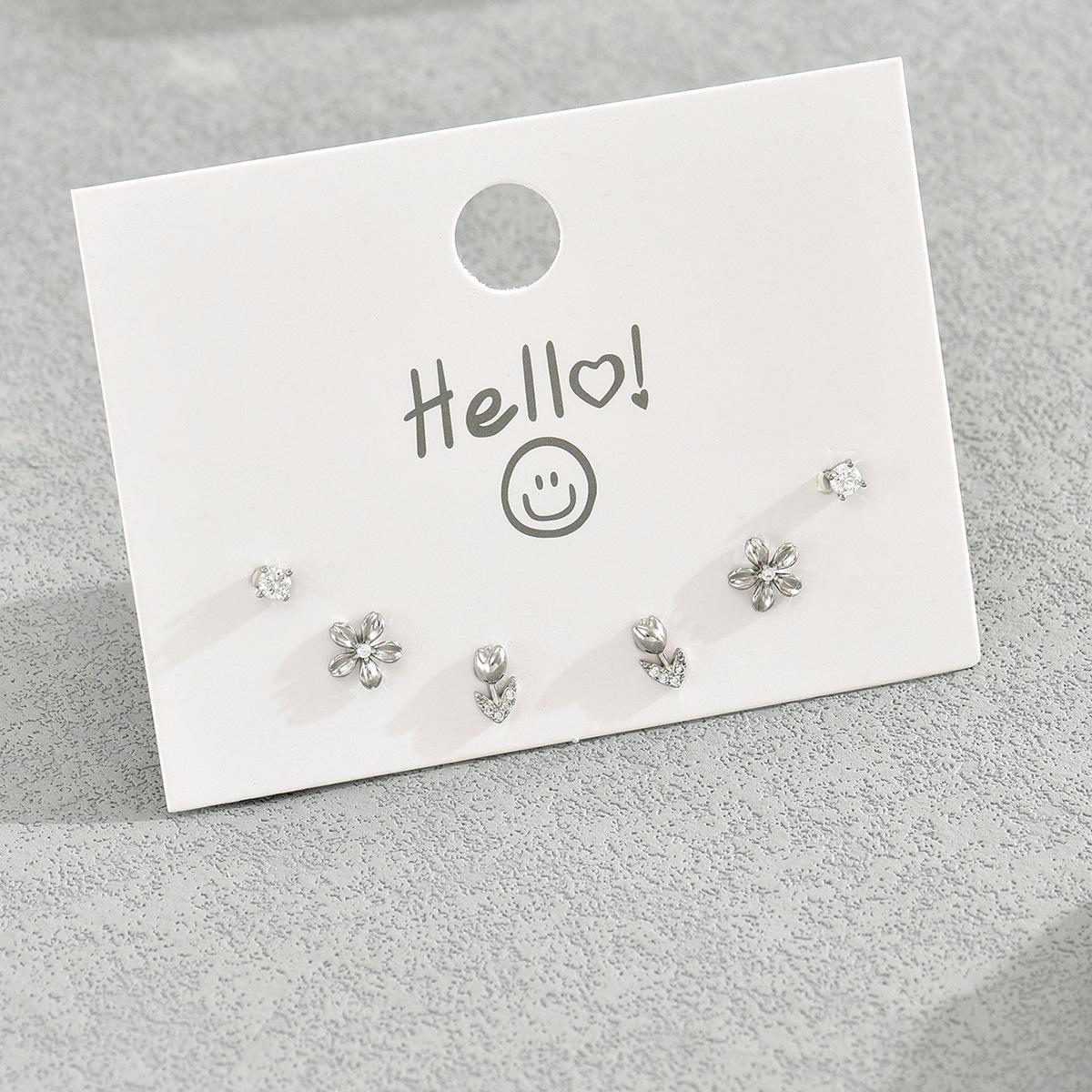 

Геометрические серьги-пусеты с цветком, женские серьги, простые серьги с дизайном из циркона, универсальные пасторальные серьги-пусеты