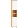 Bathroom Column with 2 Cabinets and Open Shelves, Adjustable Internal Shelves, 30x30x166 Cm, White and Wood