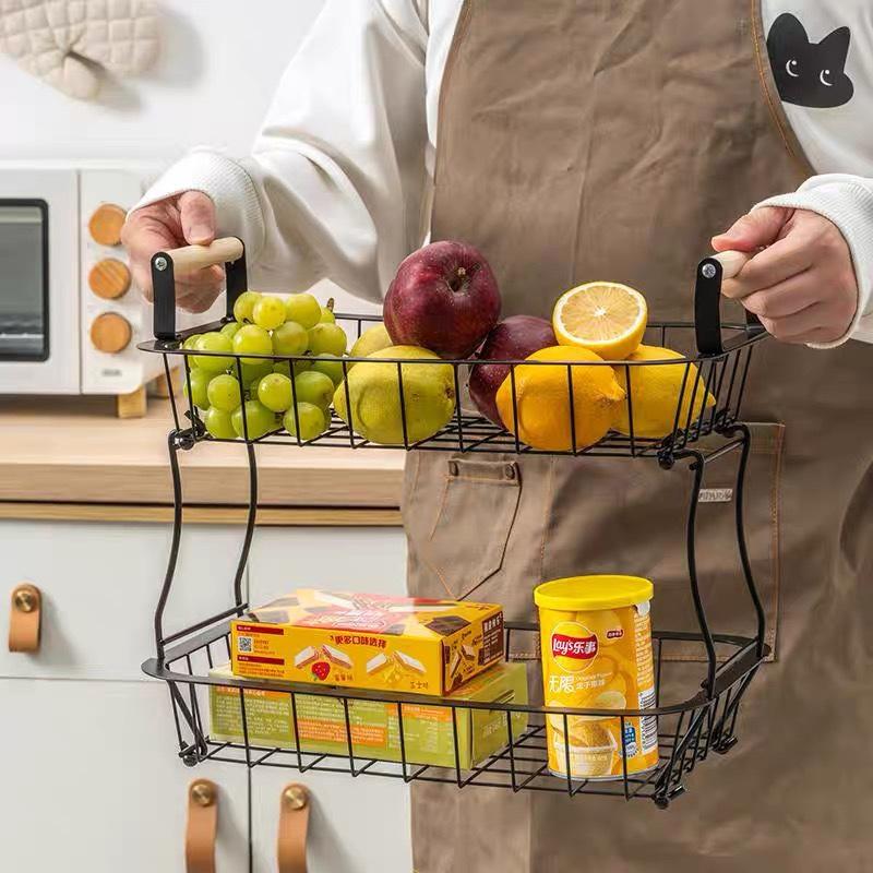 Fruits Vegetables Basket Metal Countertop Organizer Holder Kitchen Dining Room Portable 2 Tiers Fruits Snacks Storage Rack