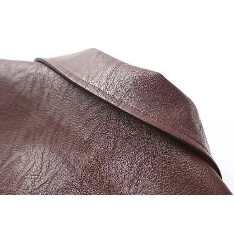 Vintage Solid Color Lapel Zipper Leather Outwear Casual Long Sleeved Elastic Short Women Coat Fall Commuting Street Jacket