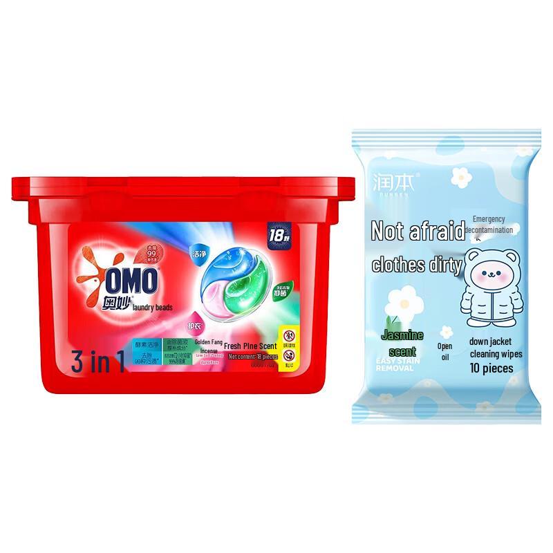 Набор: Салфетки для пуховиков Runben и капсулы для стирки OMO