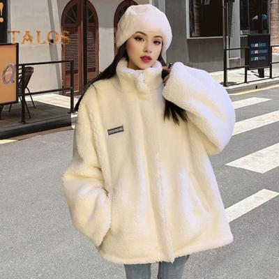 Women Winter Coat Thick Fleece Stand Collar Neck Protection Zip-up Cardigan Long Sleeves Cold-proof Outerwear School Outdoor Jacket