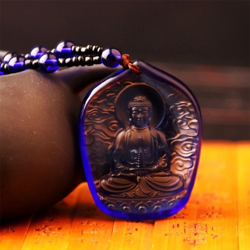 Ručně vyráběný náhrdelník Nepálský buddhistický Mala kamenné korálky Náhrdelník s přívěskem socha Buddhy Prohlášení Buddha Lucky Amulet s přívěskem