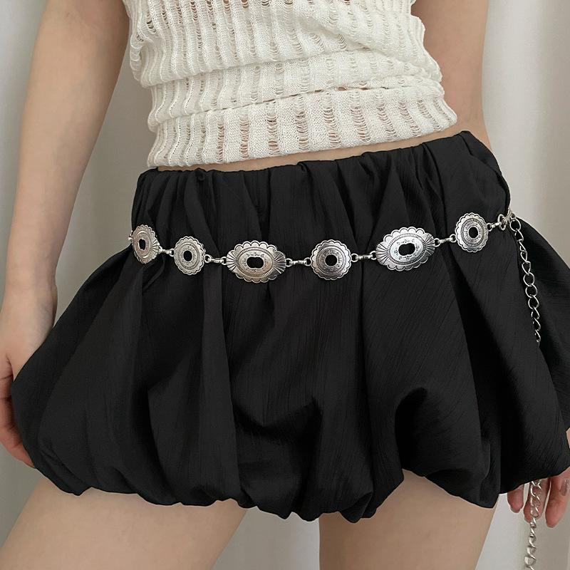Retro Ethnic Exotic Style Embossed Metal Waist Chain Female Cloud Design Sense Chain Decoration With Skirt Pants Belt